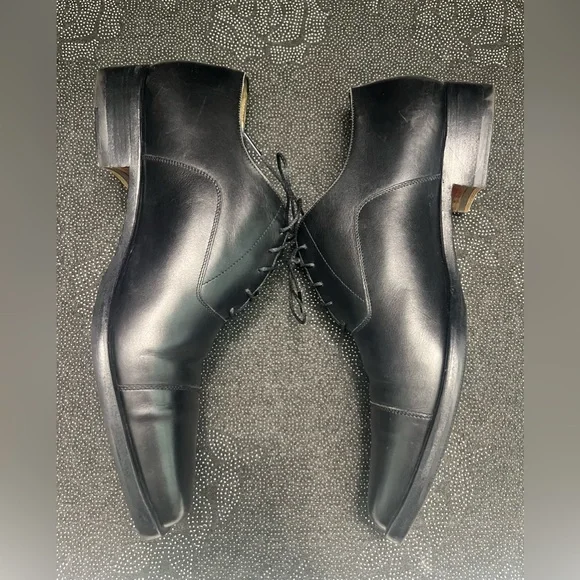 HERMES Classic Black Cap Toe Lace up Mens Leather Oxfords Size:EU 43 1/2/US 10.5 - Picture 5 of 16